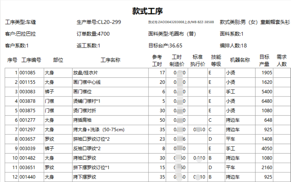 服裝ERP管理系統(tǒng)（款式工序）